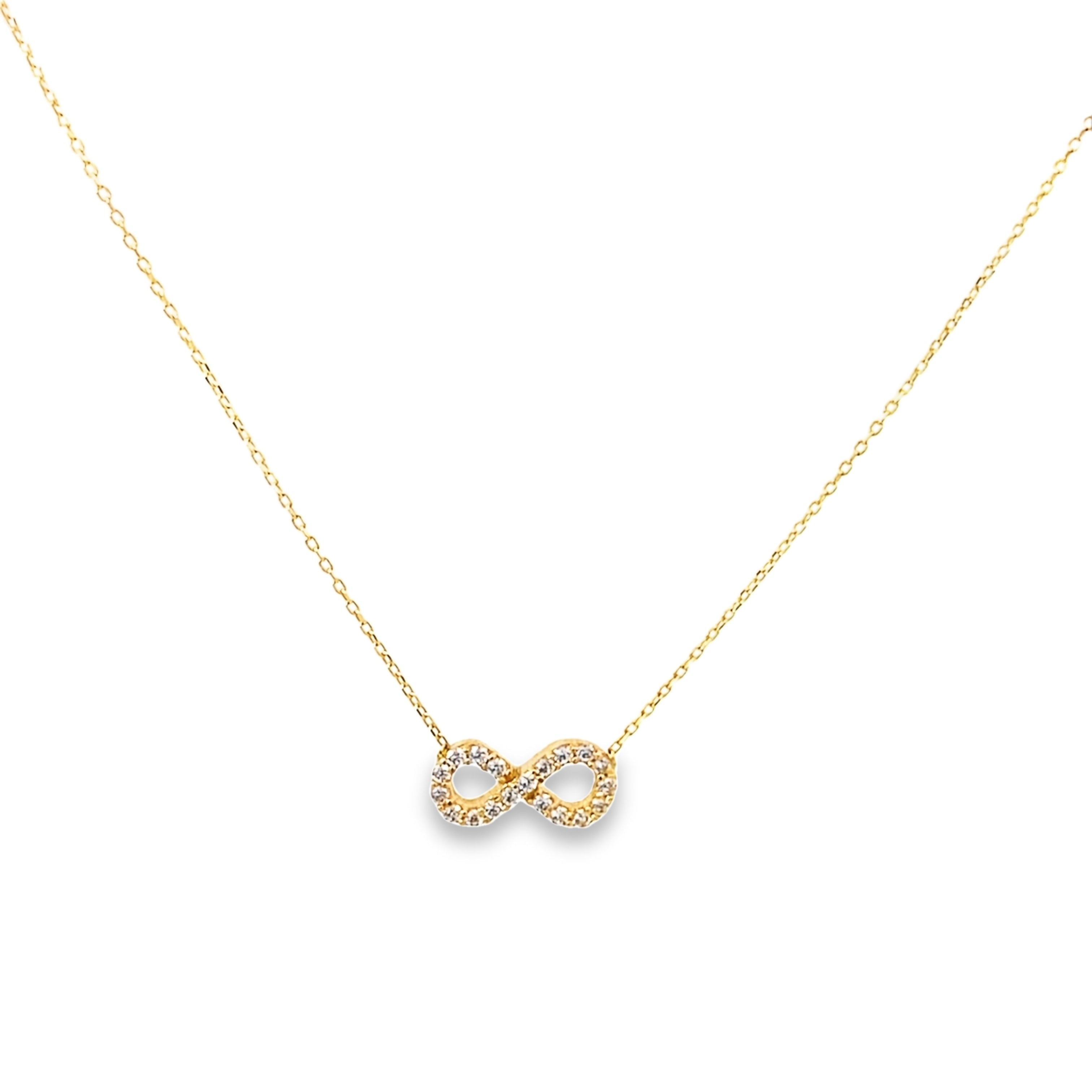 14K Yellow Gold Cz Infinity Pendant Necklace 18In