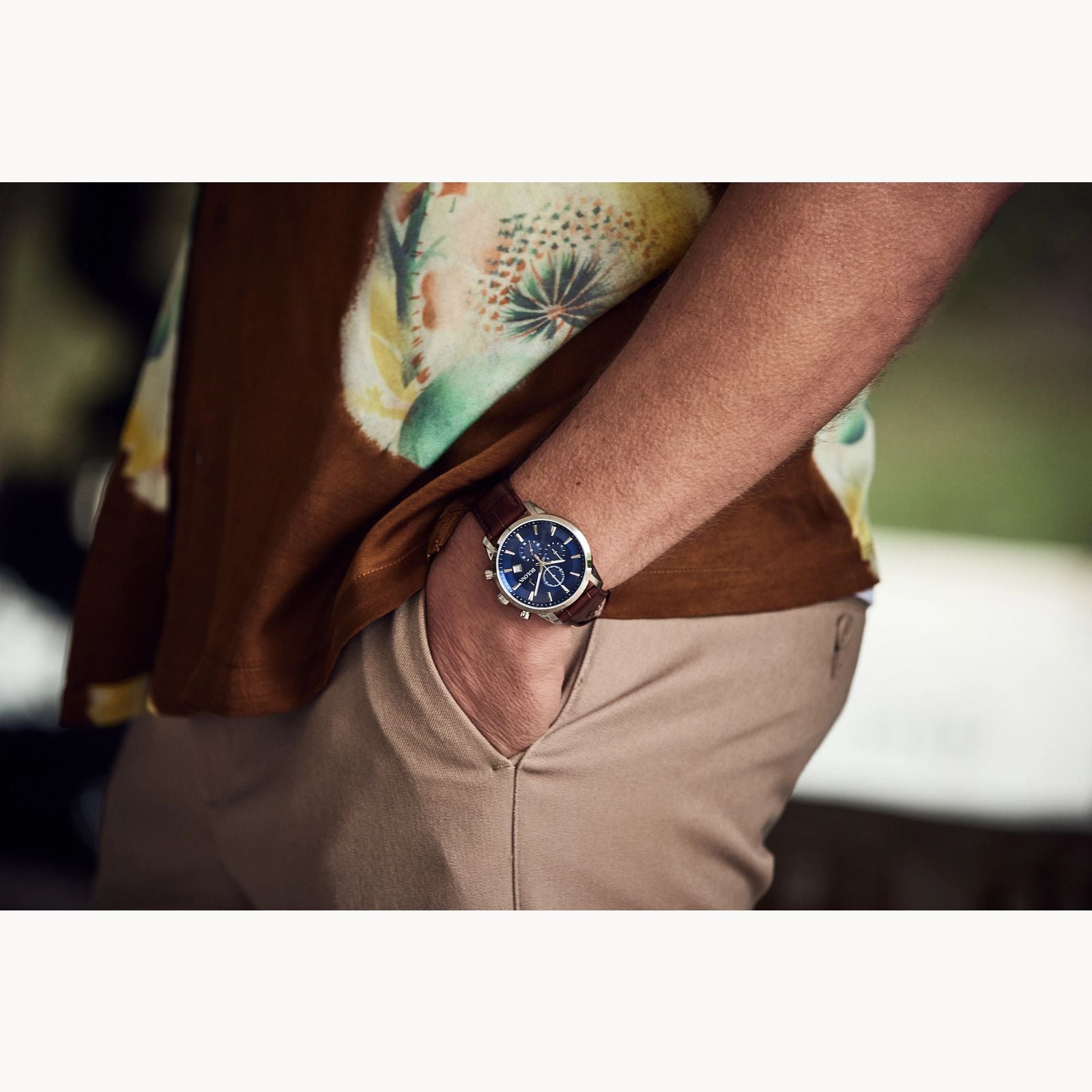 Bulova Sutton Mens Watch (96B402) Brown Leather Strap Blue Dial