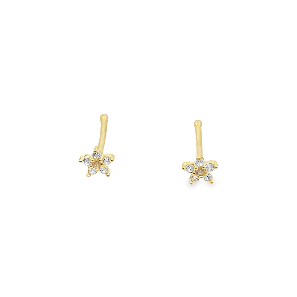 14K Yellow Gold Cz Flower Stud Nose Ring