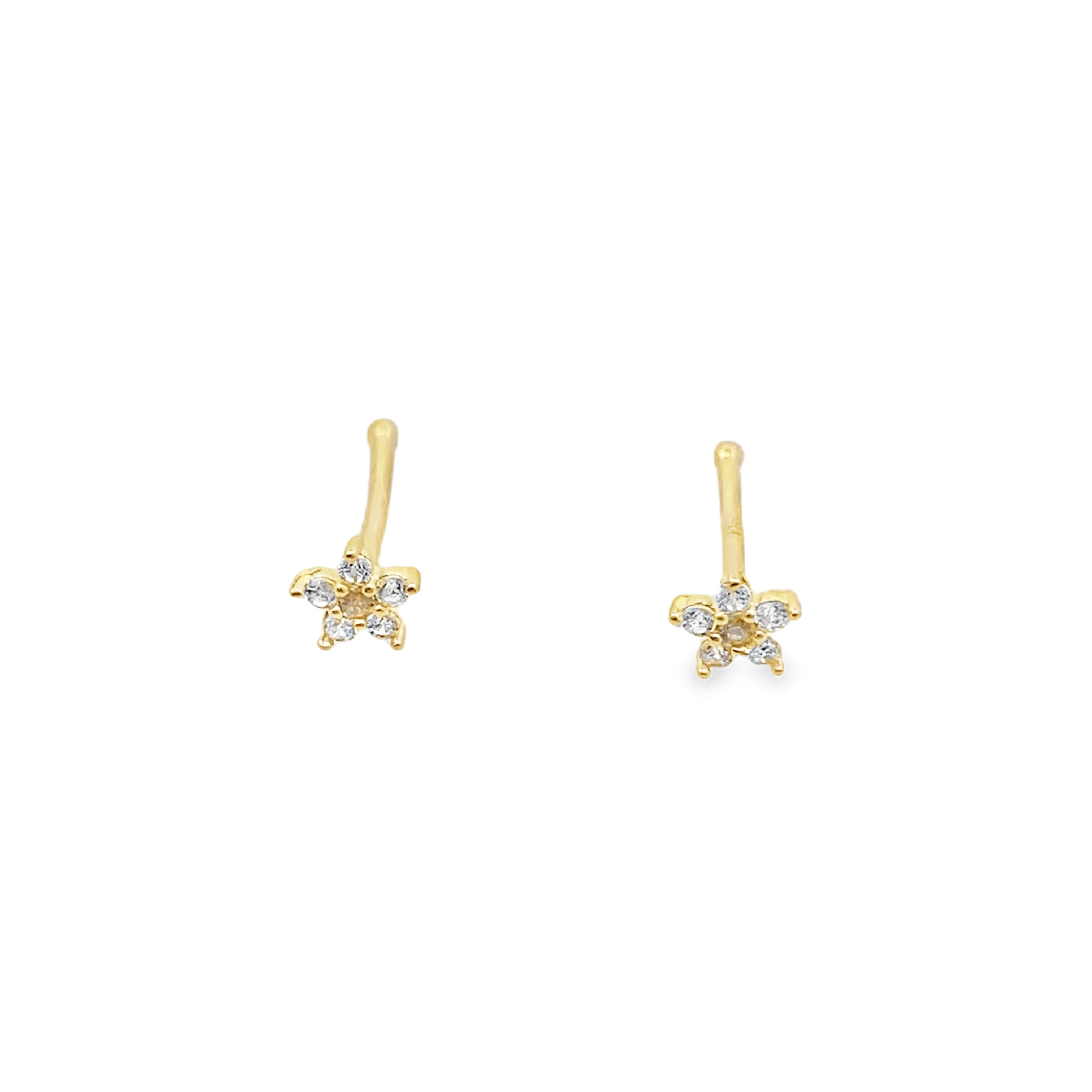 14K Yellow Gold Cz Flower Stud Nose Ring