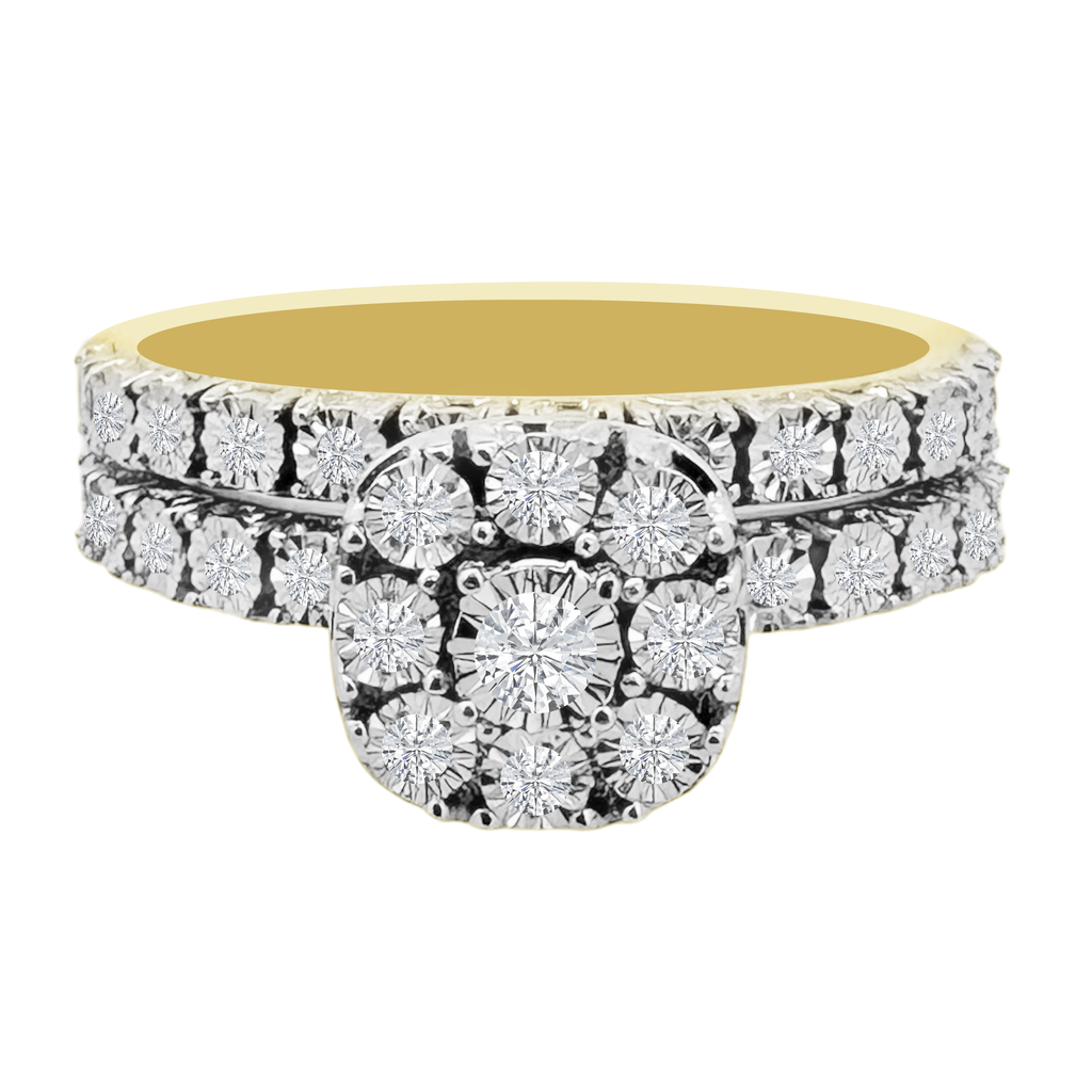 0.15Ctw 10K Yellow Gold Diamond Wedding Set Size 7 2.9Dwt