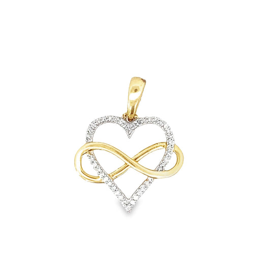 0.10Ctw 14K Yellow Gold Diamond Infinity Heart Pendant 1.1Dw