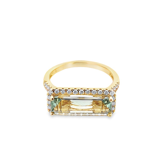 2.53 Geamgt/0.36 Ctw Dird 14K Yellow Gold Green Amethyst & Dia Ring Size 7 2.4Dwt