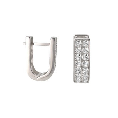 14K White Gold Cz Hoop Earrings 2.5Dwt