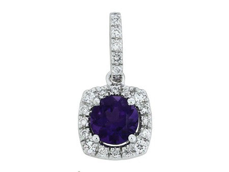 0.46Ctw Amethyst &0.11Ctw Diamond 14K White Gold Pendant 0.7Dwt