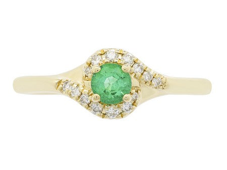 0.27Ctw Emerald & 0.10Ctw Diamond 14K Yellow Gold Fashion Ring Size 7 1.4Dwt