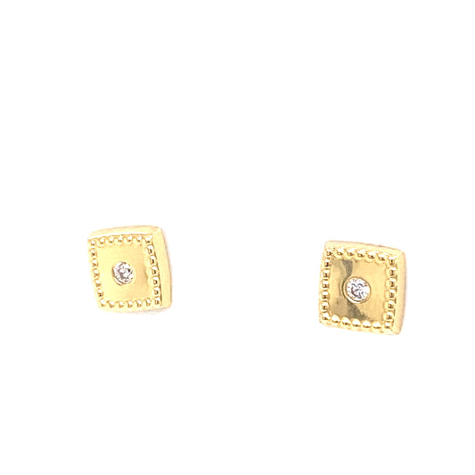 18K Yellow Gold Cz Square Baby Stud Earrings