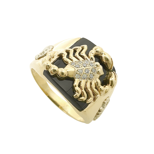 10K Two Tone Gold Scorpion & Onyx Fashion Ring Size 10 4.9Dwt