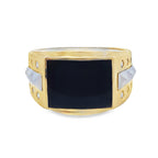 10K Two Tone Mens Onyx Fashion Ring With Cubic Zirconia Size 11 3.8Dwt