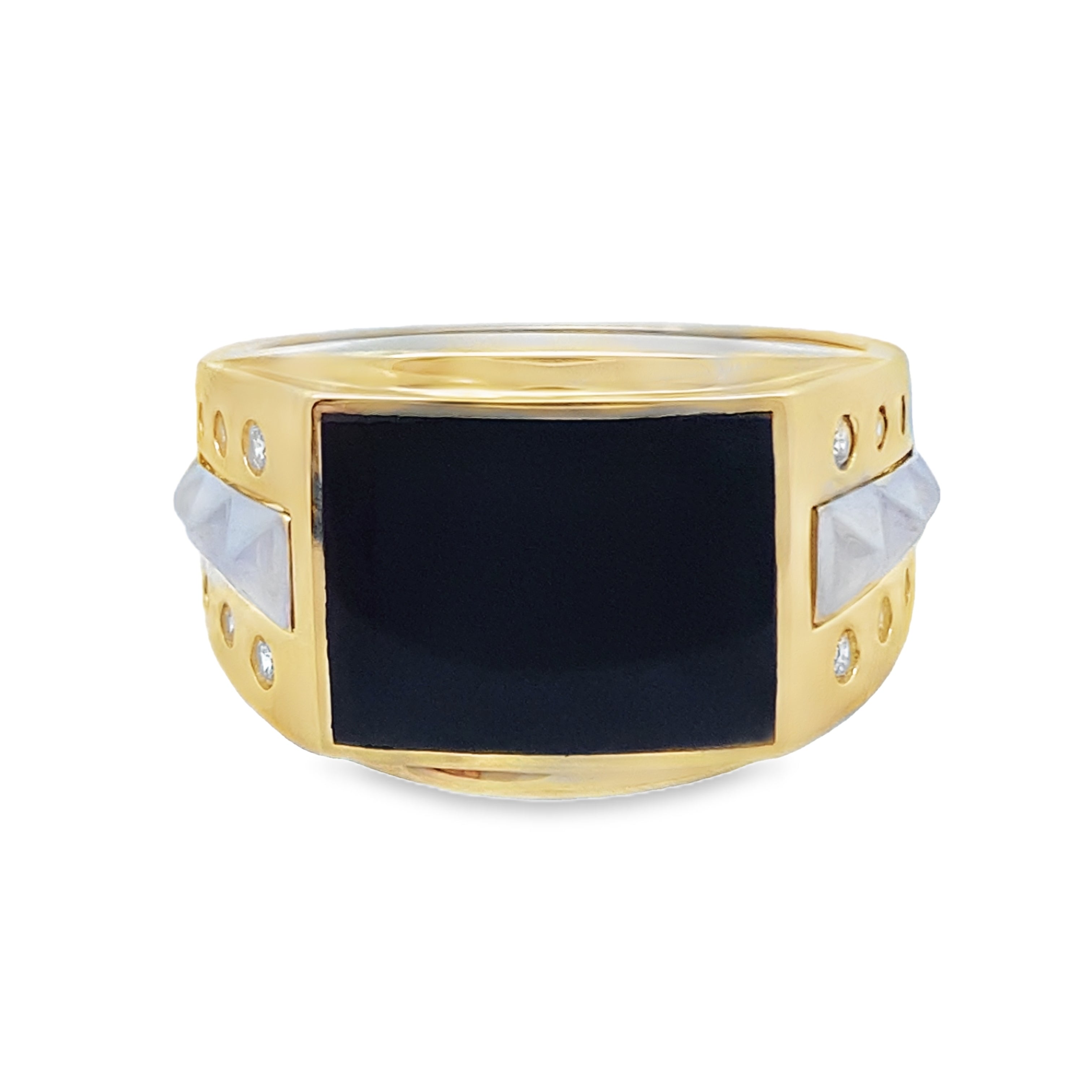 10K Two Tone Mens Onyx Fashion Ring With Cubic Zirconia Size 11 3.8Dwt