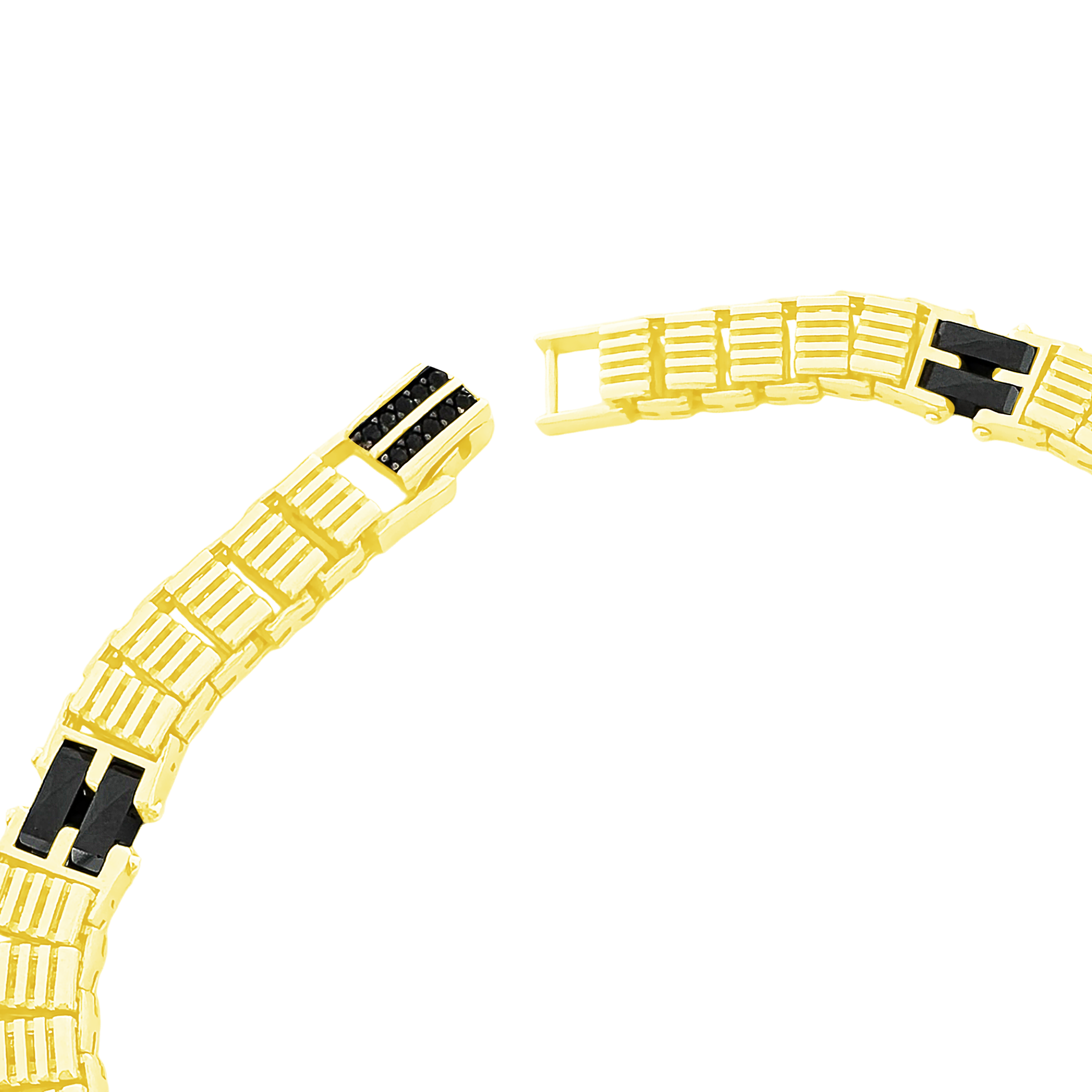 10K Yellow Gold Black Stones Free Form Link Bracelet 8In 11.2Dwt