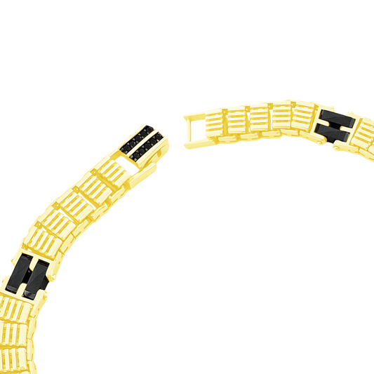 10K Yellow Gold Black Stones Free Form Link Bracelet 8In 11.2Dwt