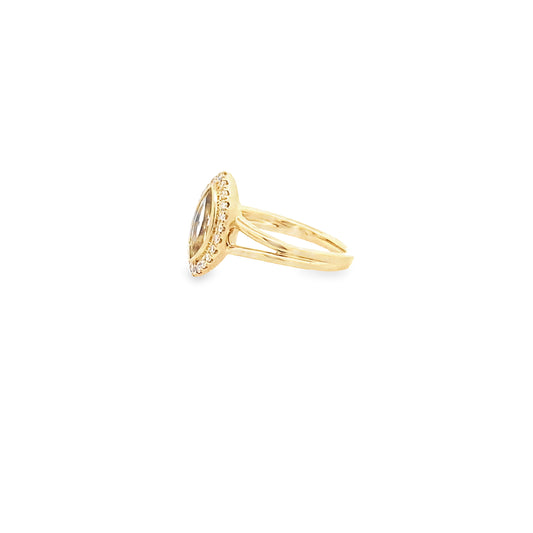 0.92Geammq/0.19Ctw Dird 14K Yellow Gold Green Amethyst & Dia Ring Size 7 2.7Dwt