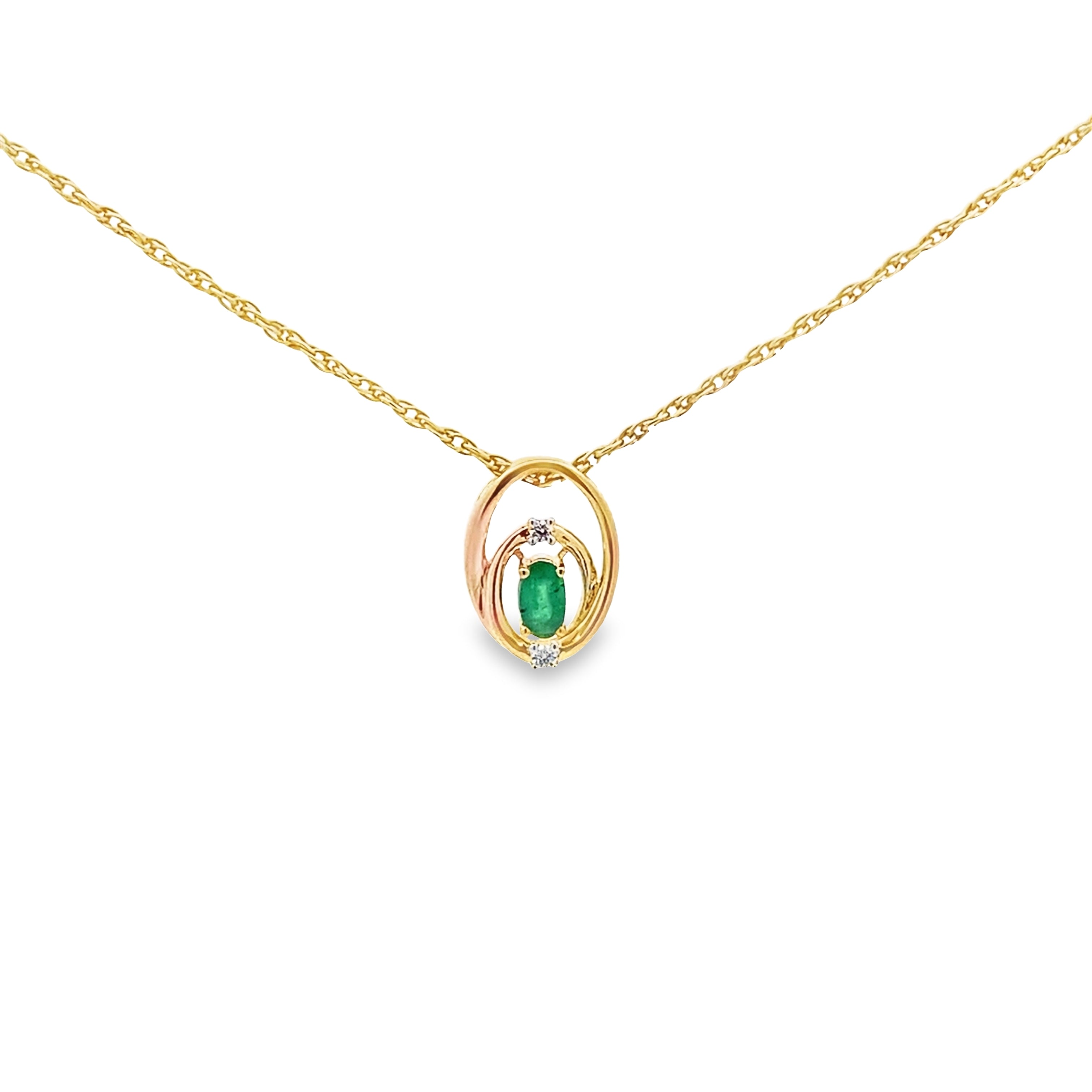 0.25 Emov/0.03Ctw Dird 14K Yellow Gold Emerald & Diam Pendant 0.7Dwt