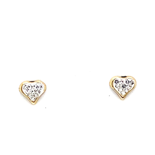 18K Yellow Gold Cz Heart Baby Stud Earrings