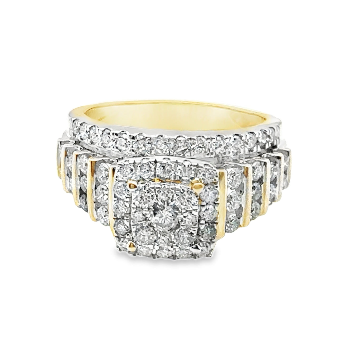 1.50Ctw 10K Yellow Gold Diamond Square Engagement Ring Size 7 3.7Dwt