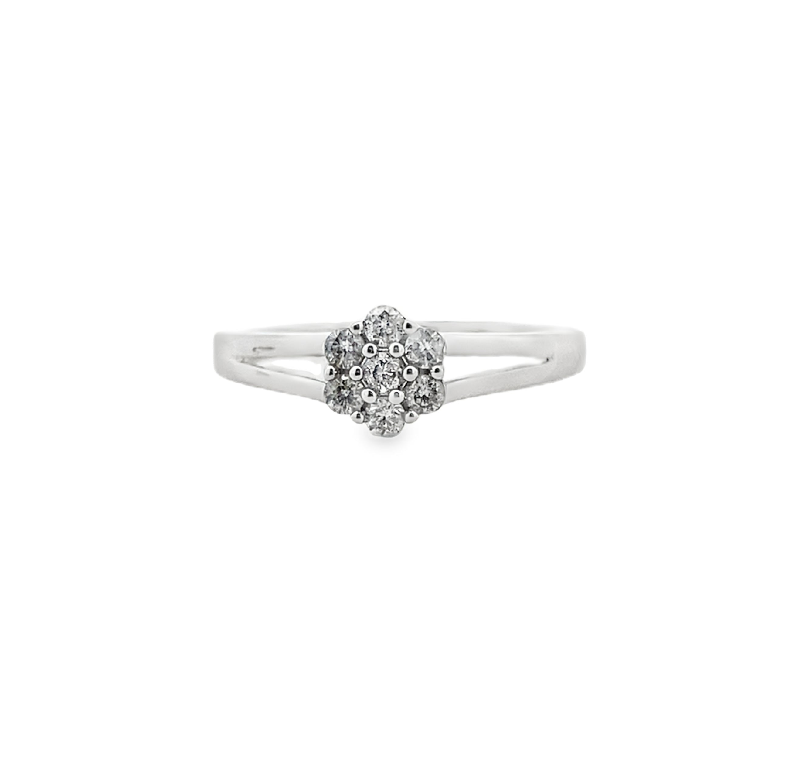 0.25Ct 10K White Gold Diamond Flower Fashion Ring Size 7 1.6Dwt