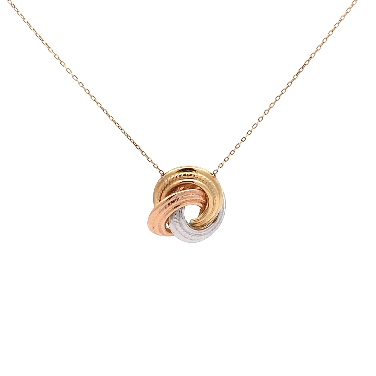 14K Tri Color 13Mm Love Knot Pendant Necklace 17.5In 0.7Dwt