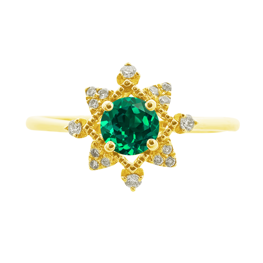 0.06Ct Dia 0.25Ct Em 14K Yellow Gold Emerald Fashion Ring Size 7 1.0Dwt