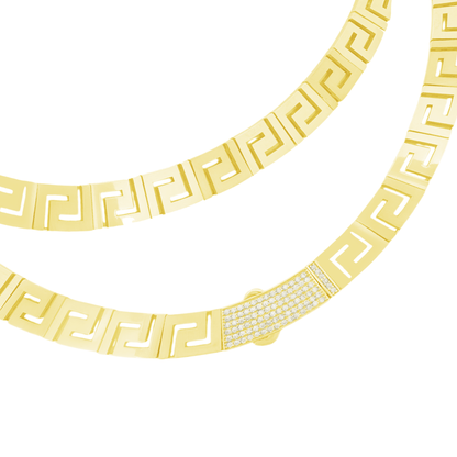 10K Yellow Gold Cz Clasp Greek Key Style Link Necklace 18In 29.1Dwt