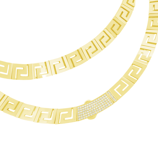 10K Yellow Gold Cz Clasp Greek Key Style Link Necklace 18In 29.1Dwt