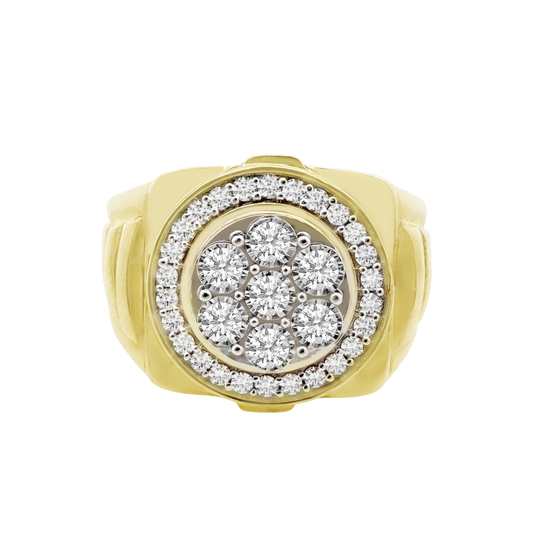 0.50Ctw 10K Yellow Gold Mens Cluster Diamond Ring Size 10 3.6Dwt