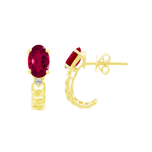 0.02Ct Dia 1.35Ct Ru 14K Yellow Gold Ruby Stud Earrings 1.2Dwt