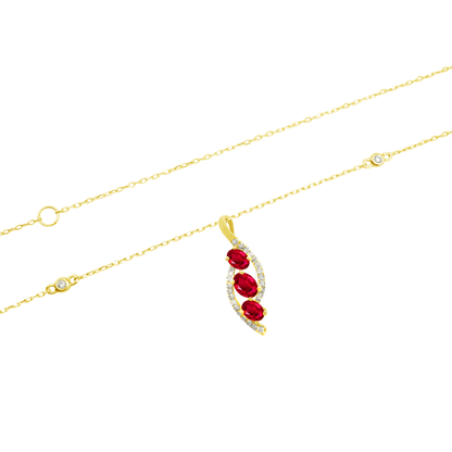 0.07Ct Dia 0.55Ct Ru 14K Yellow Gold Ruby Pendant Necklace 18In 1.2Dwt