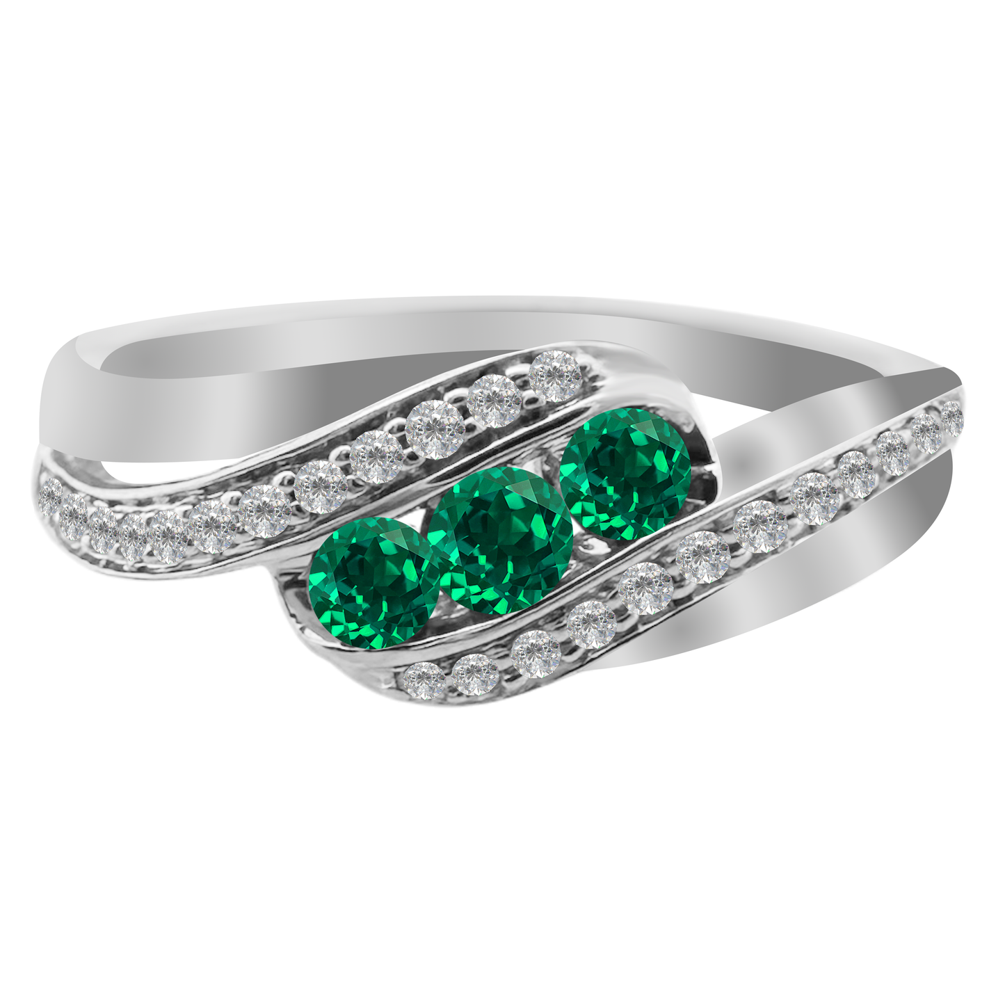 0.20Emrd 0.11 Dird 14K White Gold Emerald & Dia Ring Size 7 1.7Dwt