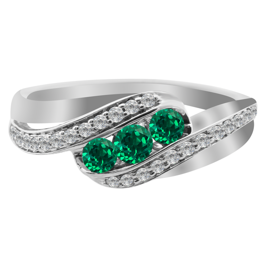 0.20Emrd 0.11 Dird 14K White Gold Emerald & Dia Ring Size 7 1.7Dwt