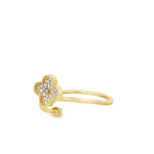 0.13Ctw 14K Yellow Gold Diamond Flower Bypass Ring Size 7 1.2Dwt