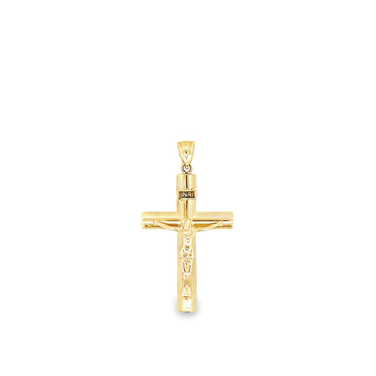 14K Yellow Gold Diamond Cut Hollow Crucifix Charm 1.6Dwt