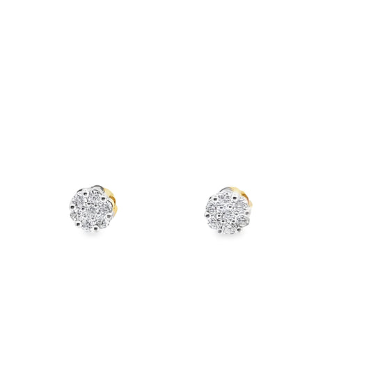 0.32Ctw 14K Yellow Gold Diamond Flower Cluster Stud Earrings