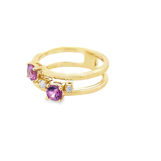 0.76 Psrd/ 0.10 Ctw Dird 14K Yellow Gold Pink Sapphire & Dia Ring Size 7 3.2Dw