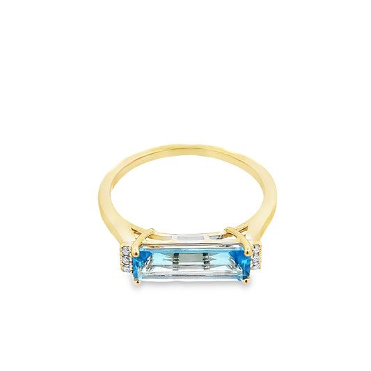 1.63 Btgt/0.04 Ctw Dird 14K Yellow Gold Blue Topaz & Dia Ring Size 7 1.5Dwt