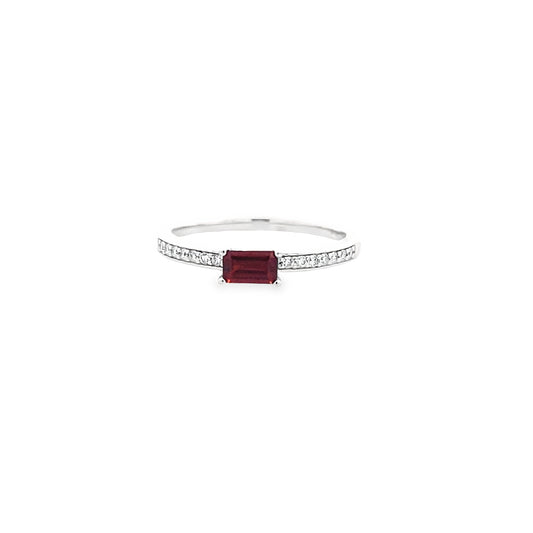 0.36 Gagt/ 0.10 Ctw Dird 14K White Gold Garnet & Dia Ring Size 7 1.6Dwt