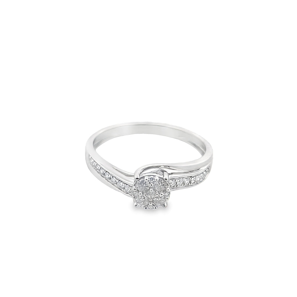 0.25Ctw 10K White Gold Diamond Engagement Ring Size 7 1.2Dwt