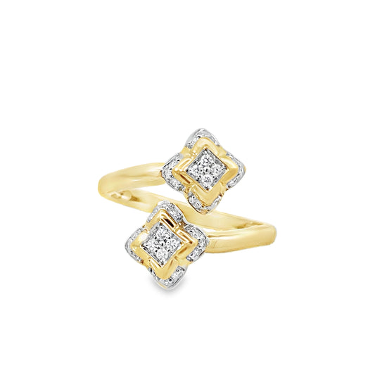 0.20Ctw 14K Yellow Gold Ladies Diamond Bypass Ring Size 7 1.8Dwt