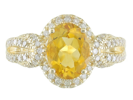 1.75Ctw Citrine & 0.35Ctw Diamond 14K Yellow Gold Fashion Ring Size 7 2.4Dwt