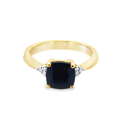 1.28 Bacu/0.05Ctw Dird 14K Yellow Gold Black Agate & Dia Ring Size 7 2.5Dwt