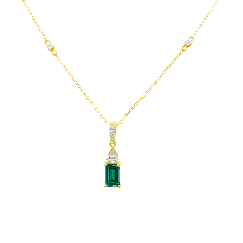0.04Ct Dia 0.52Ct Em 14K Yellow Gold Dia & Emerald Pendant Necklace 18In 0.9Dwt