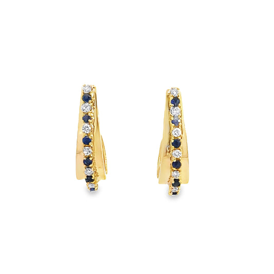 14K Yellow Gold Diamond & Sapphire Earrings 2.6Dwt