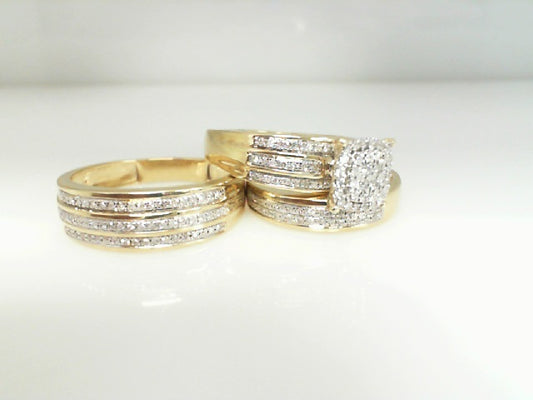 0.50Ct 10K Yellow Gold Diamond Wedding Trio Set Size 7  5.6D