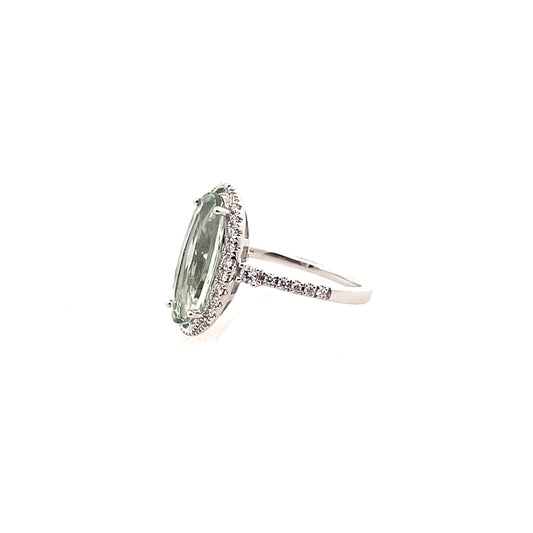 1.92Geamov/ 0.25Ctw Dird 14K White Gold Green Amethyst & Dia Ring Size 7 2.0Dwt