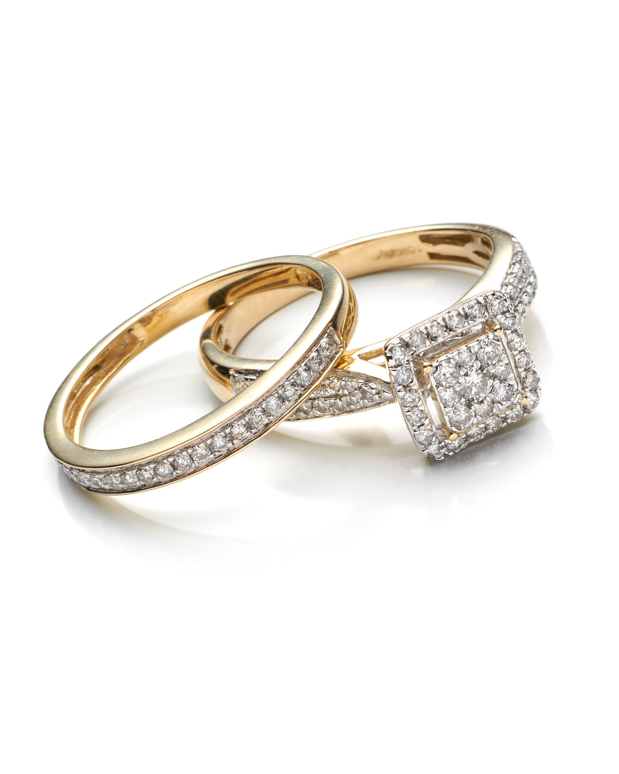 0.65 Ctw 10K Yellow Gold Square Diamond Halo Wedding Set Size 7 2.9Dwt