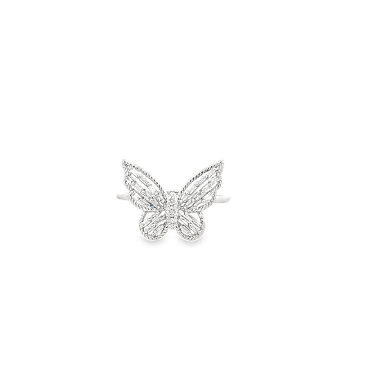 0.25Ctw 10K White Gold Diamond Butterfly Ring Size 7 1.1Dwt