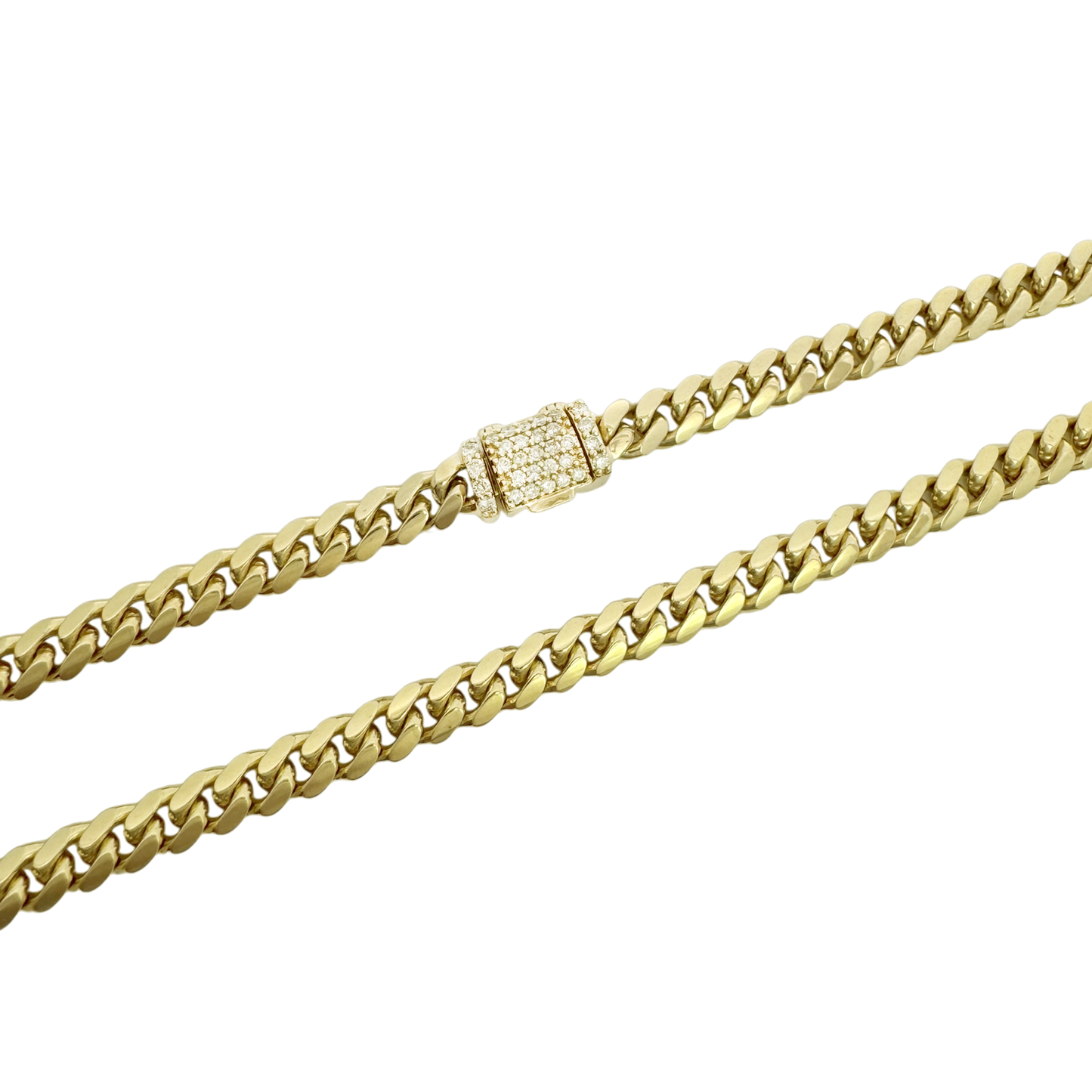 10K Yellow Gold Diamond Clasp Cuban Link Chain 5Mm 15In 17.4Dwt