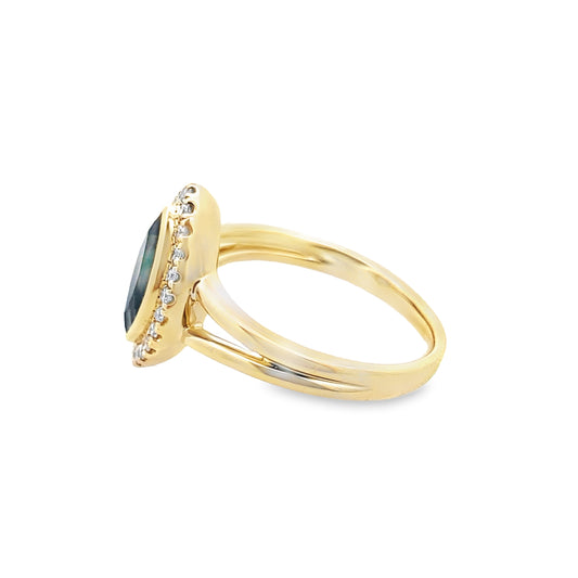 1.29 Lbmq/0.19 Ctw Dird 14K Yellow Gold London Blue Topaz & Dia Ring Size 7 2.8Dwt