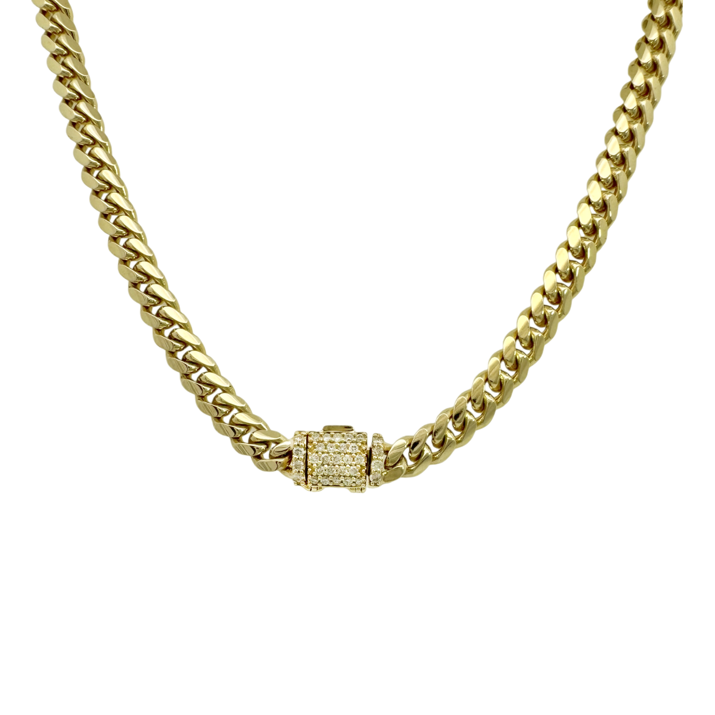 10K Yellow Gold Diamond Clasp Cuban Link Chain 5Mm 15In 17.4Dwt