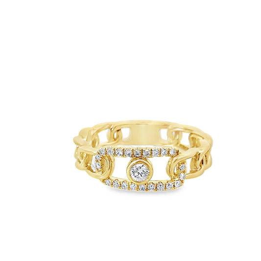 0.19Ctw 14K Yellow Gold Diamond Link Fashion Ring Size 7 2.2Dwt